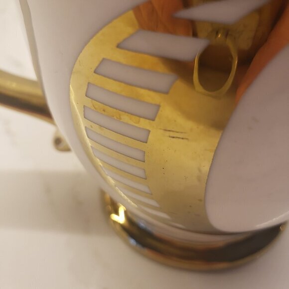 Vintage Porcelain Mug Large Coffee Tea Cup White Gold Monogram - Picture 7 of 8